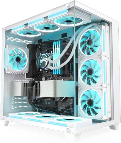 حافظة كمبيوتر SZD ATX، هيكل كمبيوتر ألعاب أبيض S590 مع زجاج مقسى غير ملحوم بزاوية 270 درجة، حافظة كمبيوتر برجية مزدوجة الغرف عالية تدفق الهواء لإدارة الكابلات، المراوح غير متضمنة in Saudi Arabia