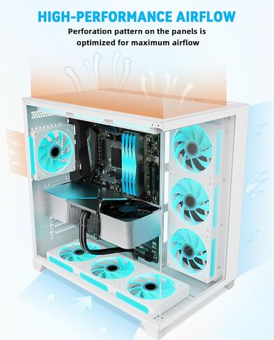 حافظة كمبيوتر SZD ATX، هيكل كمبيوتر ألعاب أبيض S590 مع زجاج مقسى غير ملحوم بزاوية 270 درجة، حافظة كمبيوتر برجية مزدوجة الغرف عالية تدفق الهواء لإدارة الكابلات، المراوح غير متضمنة in Saudi Arabia
