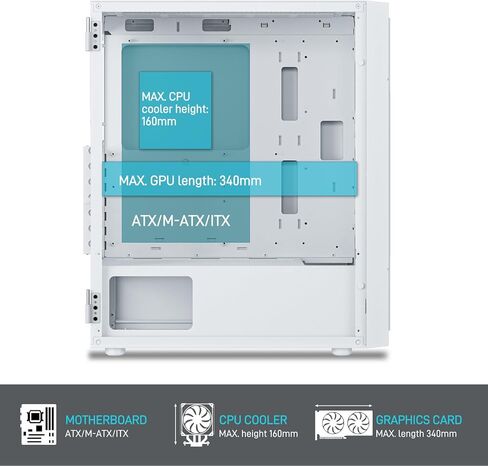 حافظة كمبيوتر DARKROCK A8-M باللون الأبيض Micro-ATX Mid Tower للكمبيوتر الشخصي للألعاب والأعمال لوحة جانبية من الزجاج المقسى تدعم مشعاع 240 مم في الأعلى 1 × مروحة ARGB ومراوح تبريد 2 × 120 مم مثبتة مسبقًا in Kuwait