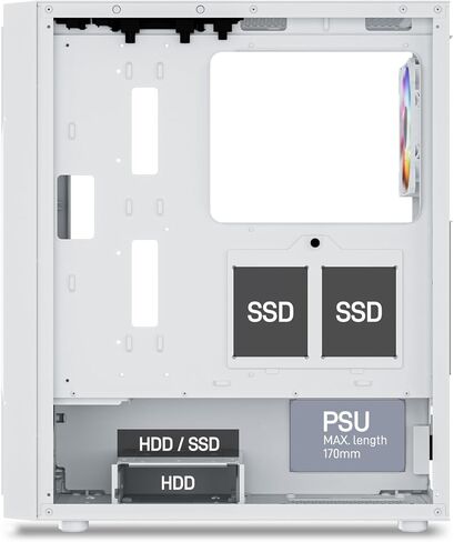 حافظة كمبيوتر DARKROCK A8-M باللون الأبيض Micro-ATX Mid Tower للكمبيوتر الشخصي للألعاب والأعمال لوحة جانبية من الزجاج المقسى تدعم مشعاع 240 مم في الأعلى 1 × مروحة ARGB ومراوح تبريد 2 × 120 مم مثبتة مسبقًا in Kuwait