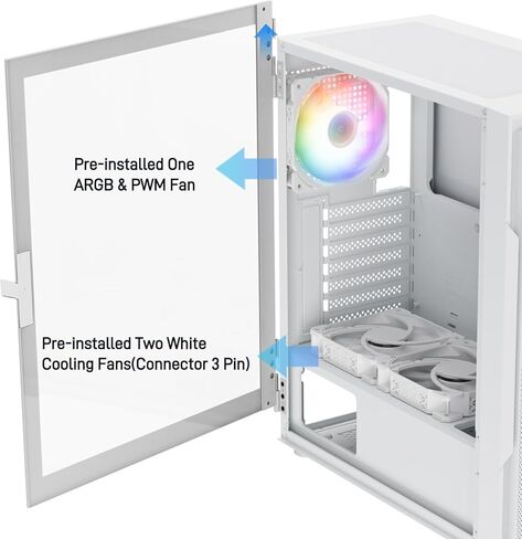 حافظة كمبيوتر DARKROCK A8-M باللون الأبيض Micro-ATX Mid Tower للكمبيوتر الشخصي للألعاب والأعمال لوحة جانبية من الزجاج المقسى تدعم مشعاع 240 مم في الأعلى 1 × مروحة ARGB ومراوح تبريد 2 × 120 مم مثبتة مسبقًا in Kuwait