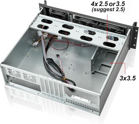 هيكل خادم RackChoice Micro ATX/Mini-ITX 3U Rackmount، محرك أقراص ثابتة 7 × 3.5، مع مروحة أمامية 2 × 120 مم + 1 × 80 مم، يدعم معيار ATX PSU مع تبريد علوي أو جانبي in Kuwait