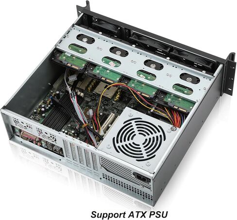 هيكل خادم RackChoice Micro ATX/Mini-ITX 3U Rackmount، محرك أقراص ثابتة 7 × 3.5، مع مروحة أمامية 2 × 120 مم + 1 × 80 مم، يدعم معيار ATX PSU مع تبريد علوي أو جانبي in Kuwait