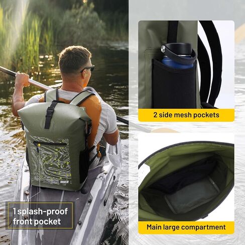 MIER Dry Backpack Waterproof Bag 30L Roll Top Floating Dry Sack with Inner Padded Pocket for Kayaking, Boating, Surfing, Fishing, Rafting, Swimming, Hiking, Black in Saudi Arabia