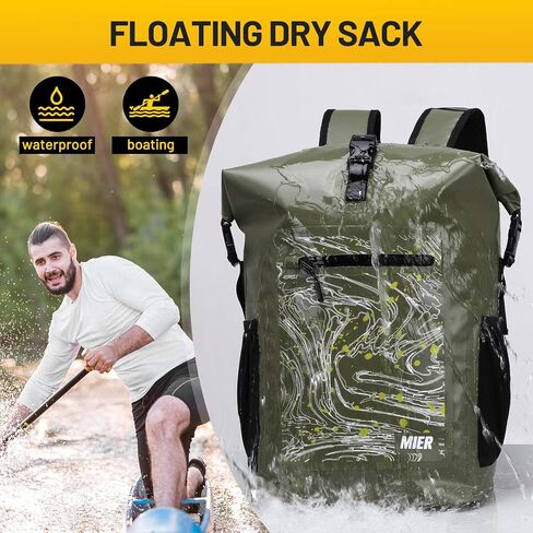 MIER Dry Backpack Waterproof Bag 30L Roll Top Floating Dry Sack with Inner Padded Pocket for Kayaking, Boating, Surfing, Fishing, Rafting, Swimming, Hiking, Black in Saudi Arabia
