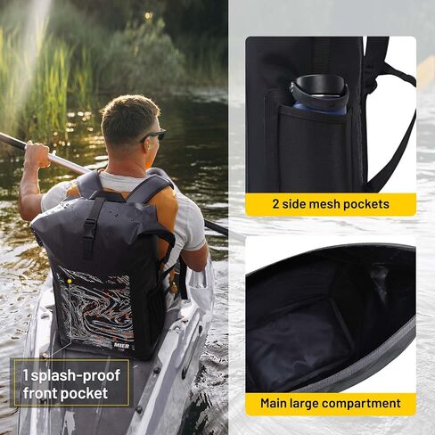 MIER Dry Backpack Waterproof Bag 30L Roll Top Floating Dry Sack with Inner Padded Pocket for Kayaking, Boating, Surfing, Fishing, Rafting, Swimming, Hiking, Black in Saudi Arabia