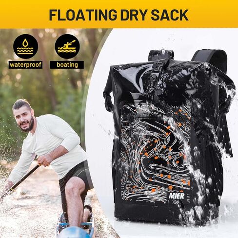 MIER Dry Backpack Waterproof Bag 30L Roll Top Floating Dry Sack with Inner Padded Pocket for Kayaking, Boating, Surfing, Fishing, Rafting, Swimming, Hiking, Black in Saudi Arabia