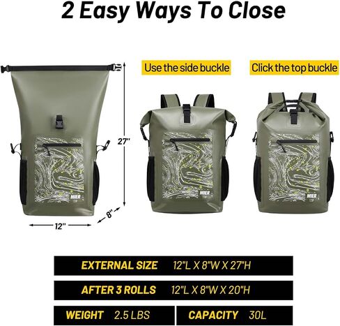 MIER Dry Backpack Waterproof Bag 30L Roll Top Floating Dry Sack with Inner Padded Pocket for Kayaking, Boating, Surfing, Fishing, Rafting, Swimming, Hiking, Black in Saudi Arabia