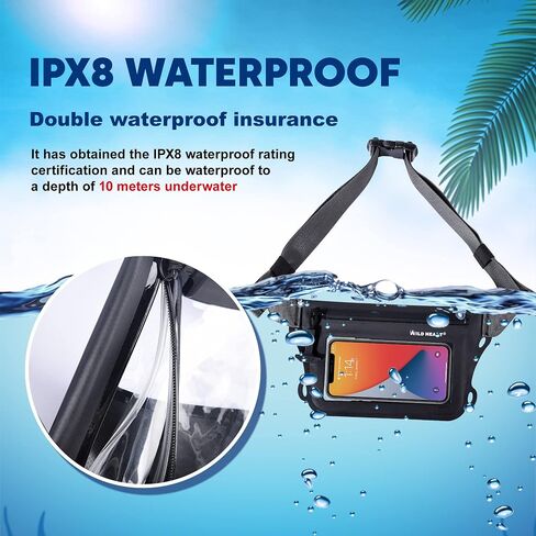 WILD HEART Waterproof Waist Bag IPX8 with Adjustable Waist belt Screen Touchable Dry Bag Double Inner Pocket for Swimming Diving Floating Rafting Boating in Saudi Arabia