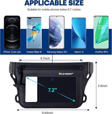 WILD HEART Waterproof Waist Bag IPX8 with Adjustable Waist belt Screen Touchable Dry Bag Double Inner Pocket for Swimming Diving Floating Rafting Boating in Saudi Arabia