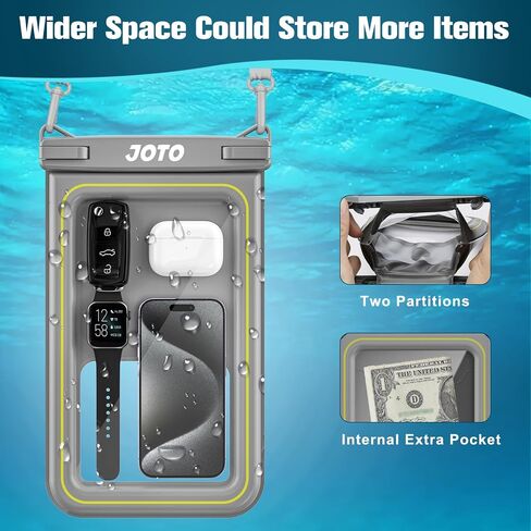 JOTO IP68 Large Waterproof Floating Phone Pouch, Floatable Dry Bag Cellphone Holder Case for iPhone 15 14 13 Pro Max Galaxy S24 S23 Ultra, Waterproof Wallet for Cash Card Watch, Beach Essential -Black in Saudi Arabia