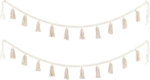 BlueMake 2 Pack Macrame Woven Tassel Garland Belly Basket Decorative Wall Hangings for Boho Home Decor,Nursey Room (Ivory B) in Saudi Arabia