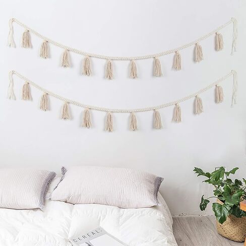 BlueMake 2 Pack Macrame Woven Tassel Garland Belly Basket Decorative Wall Hangings for Boho Home Decor,Nursey Room (Ivory B) in Saudi Arabia