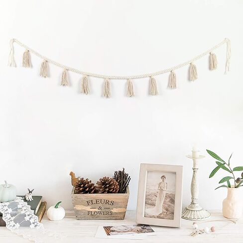 BlueMake 2 Pack Macrame Woven Tassel Garland Belly Basket Decorative Wall Hangings for Boho Home Decor,Nursey Room (Ivory B) in Saudi Arabia