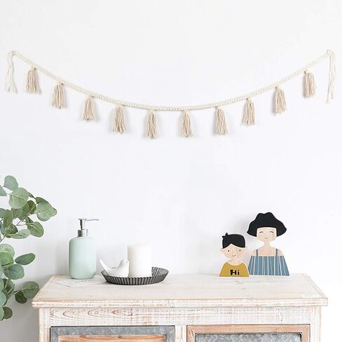 BlueMake 2 Pack Macrame Woven Tassel Garland Belly Basket Decorative Wall Hangings for Boho Home Decor,Nursey Room (Ivory B) in Saudi Arabia