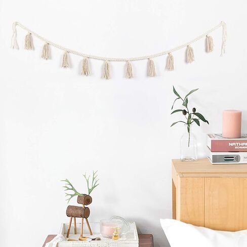 BlueMake 2 Pack Macrame Woven Tassel Garland Belly Basket Decorative Wall Hangings for Boho Home Decor,Nursey Room (Ivory B) in Saudi Arabia