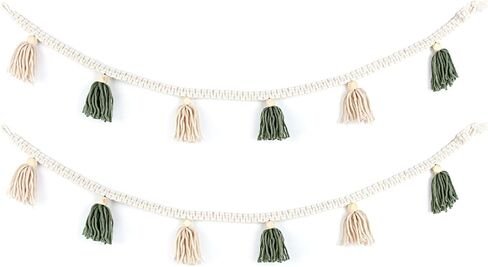 BlueMake 2 Pack Macrame Woven Tassel Garland Belly Basket Decorative Wall Hangings for Boho Home Decor,Nursey Room (Ivory B) in Saudi Arabia