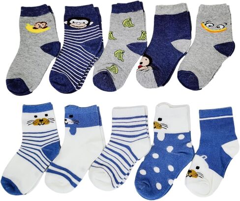 10 أزواج من الجوارب القطنية للأطفال الصغار من عمر 3 إلى 4T للأطفال على شكل عجل وشرائط على شكل قرد الدب على شكل حيوان in Kuwait