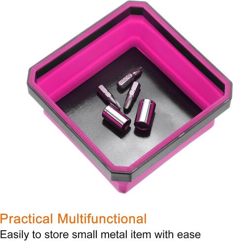 HARFINGTON Collapsible Magnetic Parts Tray Foldable Tool Trays Square Small Metal Parts Organiser for Fixing Screw Bolts Nuts Washers Pins, Rose Red in Saudi Arabia