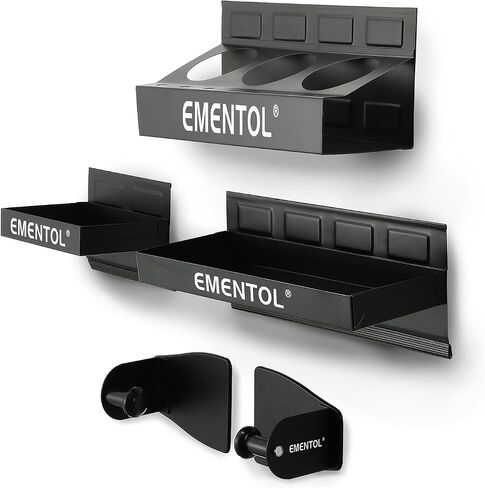 EMENTOL 4PCS Magnetic Tool Shelf Set, Tray, Paper Towel Holder, for Tool Organizer, Magnets Any Metal Surface, Black in Saudi Arabia