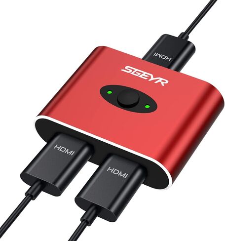 محول HDMI، مقسم HDMI 4K@60 هرتز، محول HDMI 2 في 1 خارج، مقسم محول HDMI، SGEYR ألومنيوم أحمر HDMI 2.0 مفتاح ثنائي الاتجاه، يدعم 3D، 4K، HDR، متوافق مع PS4/Xbox، DVD Fire Stick HDTV in Kuwait