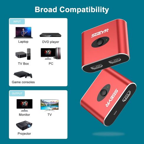 محول HDMI، مقسم HDMI 4K@60 هرتز، محول HDMI 2 في 1 خارج، مقسم محول HDMI، SGEYR ألومنيوم أحمر HDMI 2.0 مفتاح ثنائي الاتجاه، يدعم 3D، 4K، HDR، متوافق مع PS4/Xbox، DVD Fire Stick HDTV in Kuwait