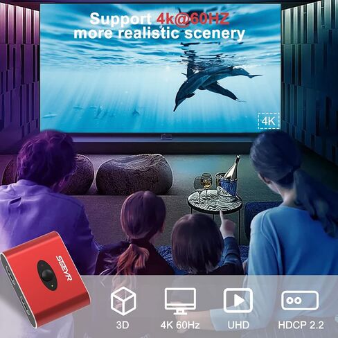 محول HDMI، مقسم HDMI 4K@60 هرتز، محول HDMI 2 في 1 خارج، مقسم محول HDMI، SGEYR ألومنيوم أحمر HDMI 2.0 مفتاح ثنائي الاتجاه، يدعم 3D، 4K، HDR، متوافق مع PS4/Xbox، DVD Fire Stick HDTV in Kuwait