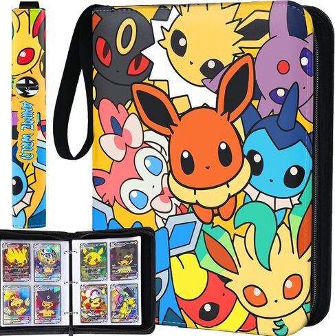 حافظة بطاقات التداول - ألبوم متوسط ​​بأربعة جيوب بسعة 400 بطاقة - حامل بطاقات TCG قابل للجمع متوافق مع بطاقة Pokemon وEevee وMTG والمزيد in Kuwait