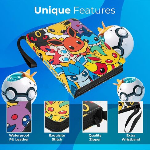 حافظة بطاقات التداول - ألبوم متوسط ​​بأربعة جيوب بسعة 400 بطاقة - حامل بطاقات TCG قابل للجمع متوافق مع بطاقة Pokemon وEevee وMTG والمزيد in Kuwait