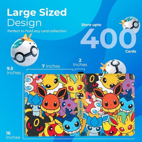 حافظة بطاقات التداول - ألبوم متوسط ​​بأربعة جيوب بسعة 400 بطاقة - حامل بطاقات TCG قابل للجمع متوافق مع بطاقة Pokemon وEevee وMTG والمزيد in Kuwait