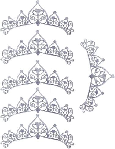 6 Pieces Full Metallic Crown Iron on Applique 13inch Long Swirl Embroidered Patch Scroll Lace Vine Border for Hat Clothes Garment Sewing Edge Embellishment (Silver) in Saudi Arabia