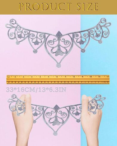 6 Pieces Full Metallic Crown Iron on Applique 13inch Long Swirl Embroidered Patch Scroll Lace Vine Border for Hat Clothes Garment Sewing Edge Embellishment (Silver) in Saudi Arabia