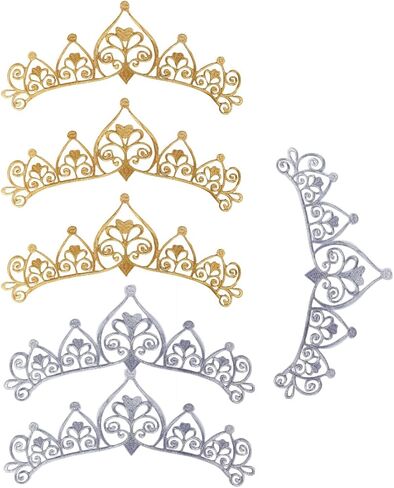 6 Pieces Full Metallic Crown Iron on Applique 13inch Long Swirl Embroidered Patch Scroll Lace Vine Border for Hat Clothes Garment Sewing Edge Embellishment (Silver) in Saudi Arabia