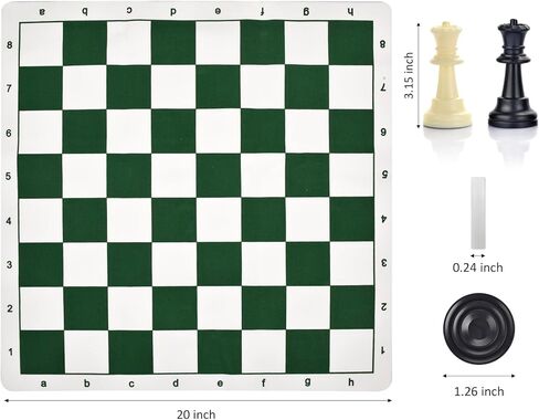 مجموعة QuadPro للشطرنج والداما المحمولة مقاس 20 بوصة، مجموعة ألعاب الشطرنج القابلة للطي للسفر 2 في 1 مع ملكتين إضافيتين وقطعتين إضافيتين من قطع الداما وحقيبة تخزين للأطفال والكبار in Kuwait