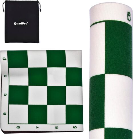 مجموعة QuadPro للشطرنج والداما المحمولة مقاس 20 بوصة، مجموعة ألعاب الشطرنج القابلة للطي للسفر 2 في 1 مع ملكتين إضافيتين وقطعتين إضافيتين من قطع الداما وحقيبة تخزين للأطفال والكبار in Kuwait