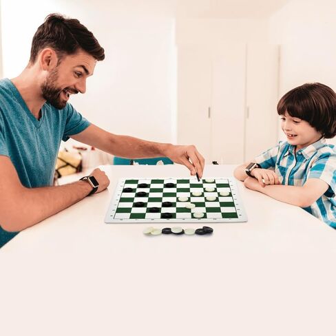 مجموعة QuadPro للشطرنج والداما المحمولة مقاس 20 بوصة، مجموعة ألعاب الشطرنج القابلة للطي للسفر 2 في 1 مع ملكتين إضافيتين وقطعتين إضافيتين من قطع الداما وحقيبة تخزين للأطفال والكبار in Kuwait