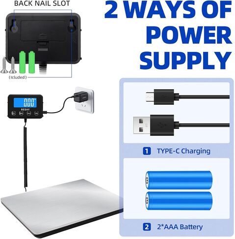 مقياس الشحن الرقمي RESHY، مقياس بريدي عالي الدقة 440 رطل × 0.5 أونصة للحزم مع وظيفة التعليق/الفارغة، مقياس البريد من الفولاذ المقاوم للصدأ، مقياس الحزمة للأعمال الصغيرة، مقياس الأمتعة على نطاق البريد in Kuwait