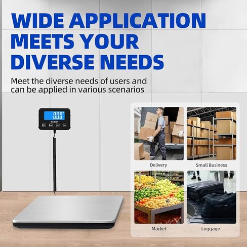 مقياس الشحن الرقمي RESHY، مقياس بريدي عالي الدقة 440 رطل × 0.5 أونصة للحزم مع وظيفة التعليق/الفارغة، مقياس البريد من الفولاذ المقاوم للصدأ، مقياس الحزمة للأعمال الصغيرة، مقياس الأمتعة على نطاق البريد in Kuwait