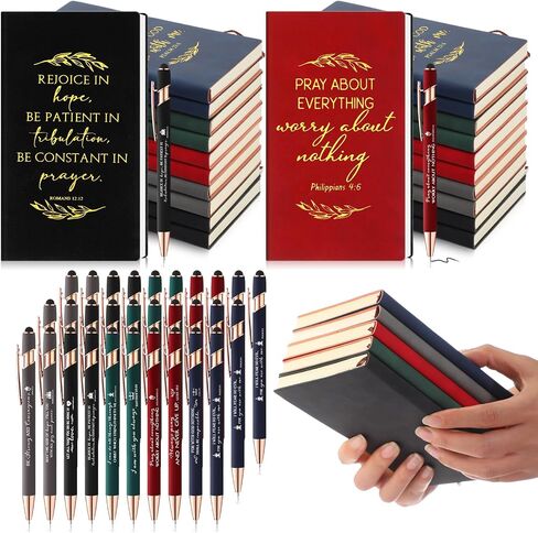 Crtiin 60 Pcs Christian Religious Notebooks with Bible Pens Mother's Day Religious Bible Gift Inspirational Prayer Scripture Leather Journal Notepad Ballpoint Pen Gift for Teacher Church School Office in Saudi Arabia