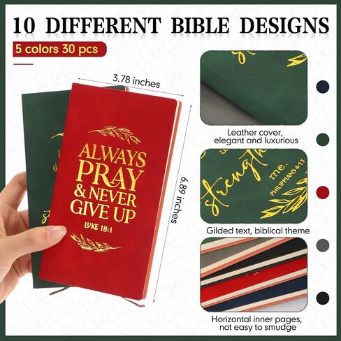 Crtiin 60 Pcs Christian Religious Notebooks with Bible Pens Mother's Day Religious Bible Gift Inspirational Prayer Scripture Leather Journal Notepad Ballpoint Pen Gift for Teacher Church School Office in Saudi Arabia