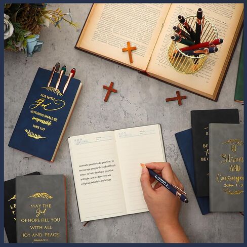 Crtiin 60 Pcs Christian Religious Notebooks with Bible Pens Mother's Day Religious Bible Gift Inspirational Prayer Scripture Leather Journal Notepad Ballpoint Pen Gift for Teacher Church School Office in Saudi Arabia