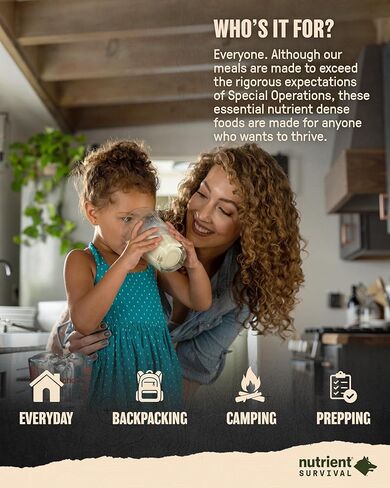 حليب مجفف بالفيتامين من شركة Nutrient Survival (5 حصص فردية) لوازم تحضير مجففة بالتجميد وإمدادات غذائية في حالات الطوارئ، 21 عنصرًا غذائيًا أساسيًا، خالي من الصويا والغلوتين، ثابت على الرف لمدة تصل إلى 15 عامًا in Kuwait