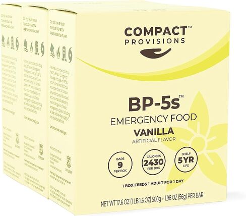أحكام مدمجة BP-5s Vanilla 3 Pack إمدادات غذائية طارئة وحصص بقاء غير قابلة للتلف لمجموعات الكوارث. 2,430 سعرة حرارية، 63 جرام بروتين لكل علبة. in Saudi Arabia