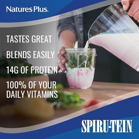NaturesPlus SPIRU-TEIN Shake - نكهة التوت الملكي - 1.12 رطل، مسحوق البروتين - بديل الوجبات النباتية، الفيتامينات والمعادن للطاقة - نباتي، خالي من الغلوتين - 15 حصة in Kuwait