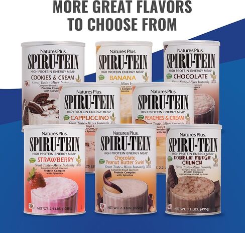 NaturesPlus SPIRU-TEIN Shake - نكهة التوت الملكي - 1.12 رطل، مسحوق البروتين - بديل الوجبات النباتية، الفيتامينات والمعادن للطاقة - نباتي، خالي من الغلوتين - 15 حصة in Kuwait