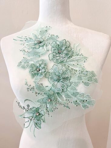 PEPPERLONELY 3D Beaded Flower Sew on Embroidered Lace Applique Wedding Dress Bride's Gown Headdress Adornment DIY Patch Clothing Accessories, 13.5 x 8.5 Inches, Pink in Kuwait