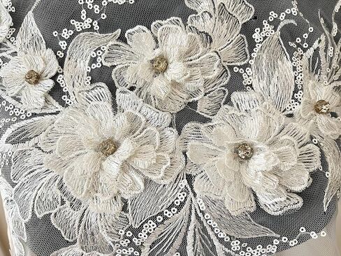PEPPERLONELY 3D Beaded Flower Sew on Embroidered Lace Applique Wedding Dress Bride's Gown Headdress Adornment DIY Patch Clothing Accessories, 13.5 x 8.5 Inches, Pink in Kuwait