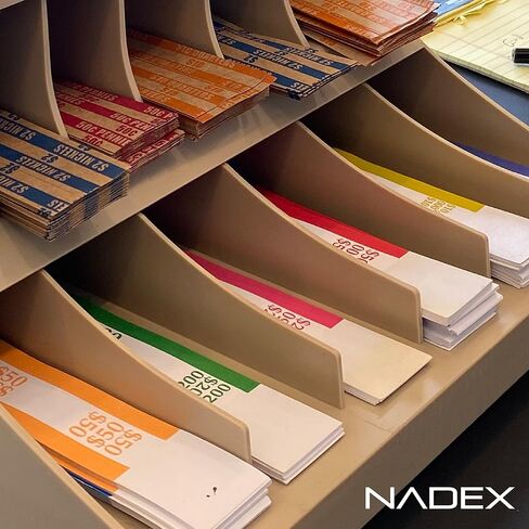 منظم أغلفة العملات المعدنية والنقود من Nadex - حزام فاتورة العملات المعدنية المكون من 12 حجرة وحامل أنابيب العملات المعدنية مع صينية المرافق - يتضمن 100 غلاف نقدي و100 أنبوب عملات معدنية (بيج) in Saudi Arabia