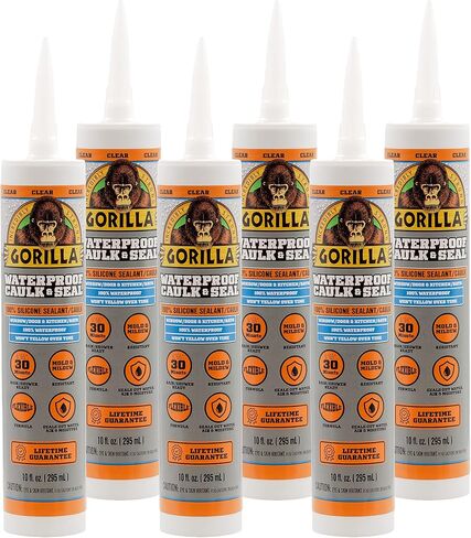 Gorilla Waterproof Caulk & Seal 100% Silicone Sealant, Clear, 10oz Cartridge (Pack of 6) in Saudi Arabia