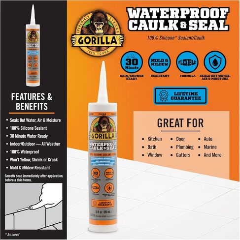 Gorilla Waterproof Caulk & Seal 100% Silicone Sealant, Clear, 10oz Cartridge (Pack of 6) in Saudi Arabia